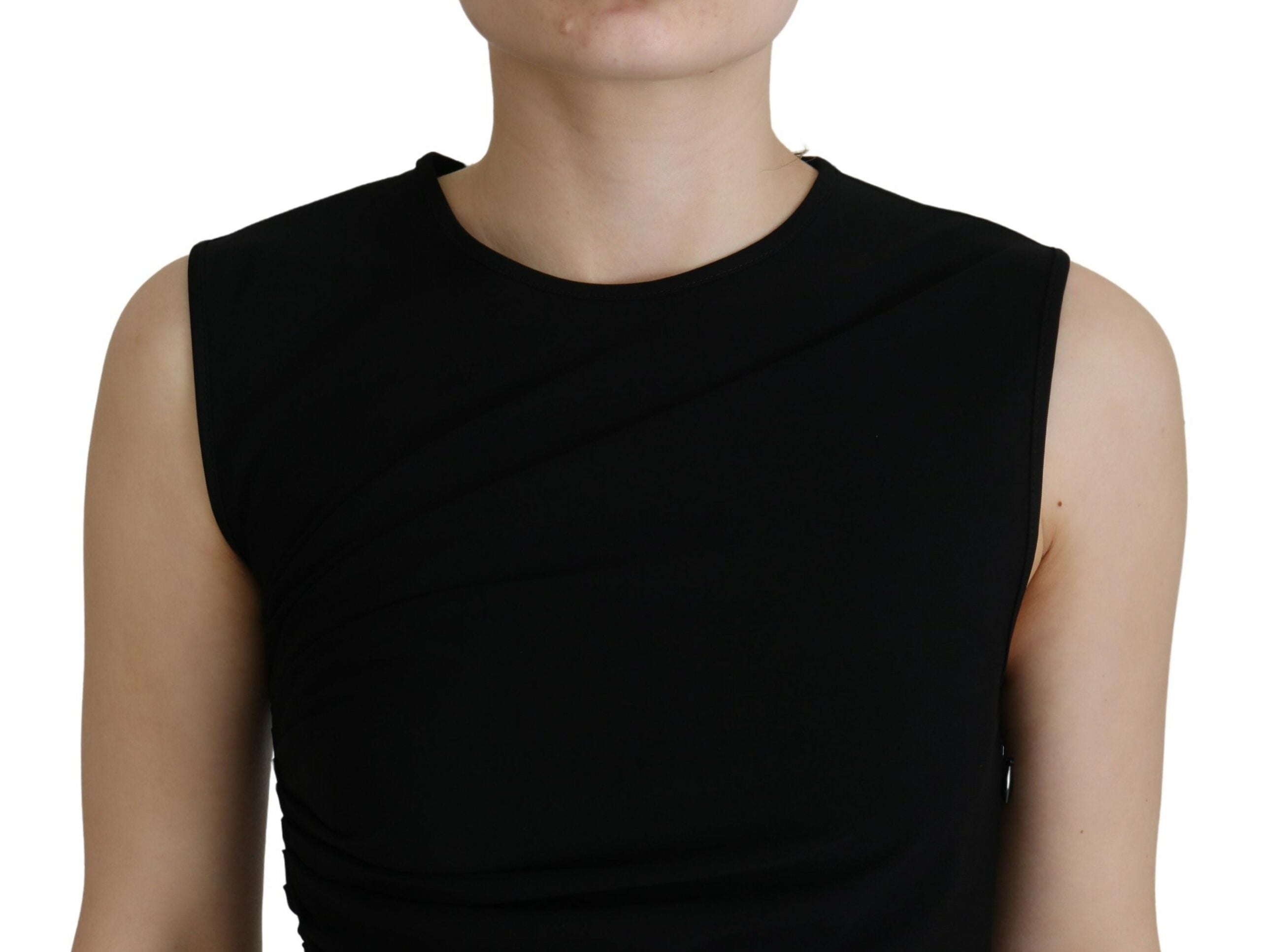 Dsquared² Siyah fırfırlı kolsuz viskon maksi elbise